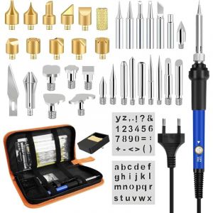 Fer &agrave; Souder 60W Kit, Fer a Pyrogravure Kit de Pyrogravure sur Bois, 200℃450℃ Temp&eacute;rature R&eacute;glable Souder &Eacute;lectrique, 37 en 1 Stylo de Graveur sur