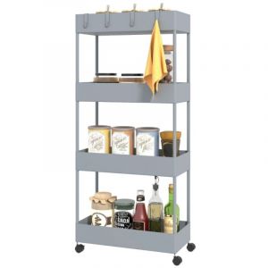Desserte de cuisine 4 niveaux chariot roulant avec roulettes et freins pour salon chambre 40x90 cm gris