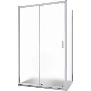 Cabine de douche 140x70cm Porte coulissante et paroi fixe Profil&eacute;s en aluminium chrom&eacute; Verre moul&eacute; 6 mm h185 - R&eacute;versible Mod. Tonga