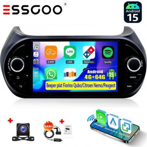 4 + 64G 7 "pour citro&euml;n Nemo Peugeot Bipper Fiat Fiorino autoradio Android 15 GPS RDS Navi WIFI &eacute;cran tactile - 4+64G DAB+ CAM