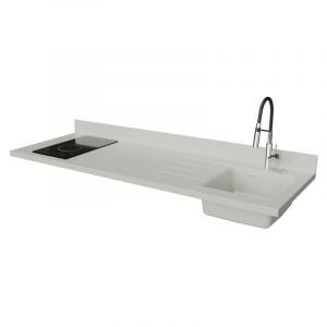 Plan de travail monobloc PlaniQuartz avec &eacute;vier - 180 cm - Snova - &eacute;vier &agrave; droite - Plaque de cuisson Vitroc&eacute;ramique