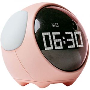 Jeffergarden Horloge d'expression multifonctionnelle en forme de chien, r&eacute;veil num&eacute;rique LED, veilleuse activ&eacute;e par la voix, rose