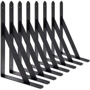 BR-Vie Equerre Etagere Murale, 8 Pcs Supports Triangulaires de 90 Degrs en Acier, querres tagres 200mm x 120mm, Support d'angle Brace (Noir)