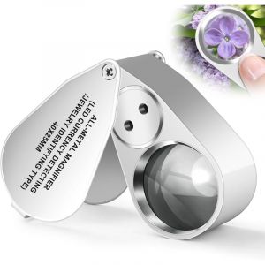 Loupe bijoutier 40X, Poche Loupe eclairante Pliante en m&eacute;tal avec lumi&egrave;re LED/UV Lunette loupe pour Travail de pr&eacute;cision, Bijoux, pi&egrave;ces de
