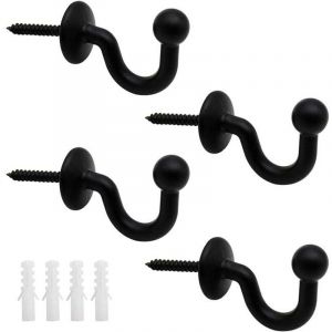Lot de 4 Crochets Rideaux Embrasses de 61mm en M&eacute;tal Noir Retenue de Rideaux Muraux Embrasse &agrave; Rideau U Design Multifonctionnels pour Rassembler Les