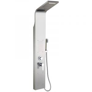 Aqrau Colonne de Douche Hydromassage set, Panneau de Douche en acier inox 304, Tour de Douche avec Pulvérisateur et3 Grandes Buses Massants, Nickel
