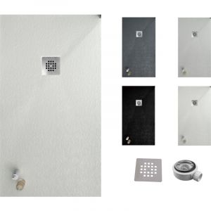 Varobath - Receveur de douche one 100x130 - Matériau en résine avec charge minérale et texture ardoise C3 antidérapante - Comprend une vanne de