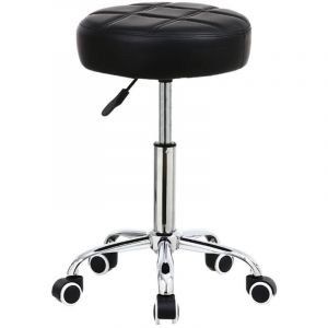 Tabouret pivotant &agrave; roulettes hauteur r&eacute;glable 51-67 cm &ndash; Cuir PU noir &ndash; Assise &eacute;paisse 10 cm &ndash; Capacit&eacute; 135 kg pour bureau et salon &ndash; Kktoner