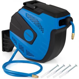 COSTWAY Enrouleur Tuyau &agrave; Air Comprim&eacute; R&eacute;tractable, Enrouleur de Compresseur d&rsquo;Air de 15 m avec Tuyau de Raccord de 1,5 m Montage Mural Max 300 PSI
