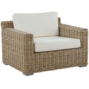 Beliani - Fauteuil de Jardin en Rotin Marron avec Coussins Blanc Cassé pour Extérieur au Style Boho et Oriental