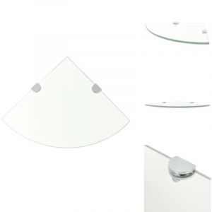 &Eacute;tag&egrave;re de coin + supports chrom&eacute;s Verre Transparent 25 x 25 cm - Etagere Murale - &Eacute;tag&egrave;re D'angle - &Eacute;tag&egrave;re Transparente - Rangement Mural