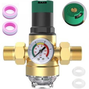 R&eacute;ducteur de pression eau 3/4' &ndash; Manom&egrave;tre 10 bars &ndash; Filtre &agrave; s&eacute;diments 40 microns &ndash; Laiton et acier inoxydable &ndash; Temp&eacute;rature max 70&deg;C