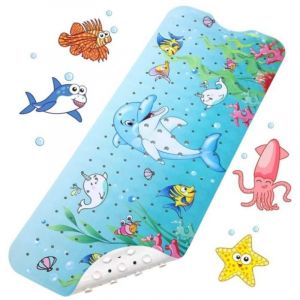Tapis de Bain Antiderapant pour Enfants,100x40cm Tapis Baignoire Antid&eacute;rapant avec 200Ventouse,Tapis de Baignoire sans BPA,Dauphin