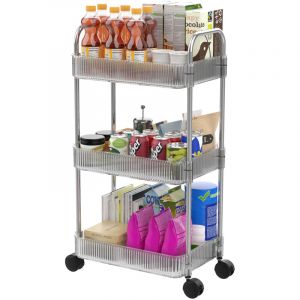 Chariot de Service 3 &Eacute;tages en Acrylique Transparent &ndash; Roulettes Verrouillables 360&deg; & Design Moderne &ndash; Id&eacute;al Cuisine/Salle de Bain/Chambre