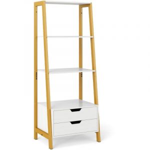 Costway - Biblioth&egrave;que &Eacute;chelle avec Rangement & 4 &Eacute;tag&egrave;res Ouvertes et 2 Tiroirs, Biblioth&egrave;que Polyvalente pour Chambre, Salon et Bureau (Blanc)