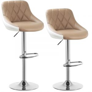 2 x Tabouret de bar en cuir artificiel, design 2 couleurs, siège bien rembourré, Kaki Blanc - Woltu