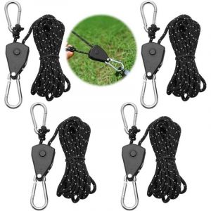 4 Pièces Corde à Cliquet vec Crochets, 4 M Cliquet de Poulie à Corde Réglable 1/8 Pouces Rope Ratchet pour Les luminaires, Les Lampes pour Plantes et