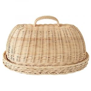 Plateau de Rangement en Rotin avec Couvercle, Paniers Osier TisséS à la Main, PréSentoir -DéJeuner pour Aliments Pain, Aliments, Fruits, Gâteaux, Etc.