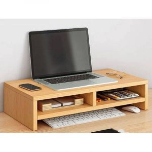 Support d'écran en bois, support pour écran d'ordinateur, organiseur de bureau, étagère multifonctionnelle pour écran avec compartiment de rangement,