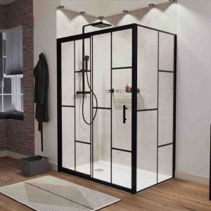 Paroi de douche d'angle effet verri&egrave;re ATELIA avec porte coulissante 140 cm x 90 cm