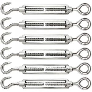 Ahlsen - 6 Pièces Tendeur Cable M6 Tendeur Cable Inox 304 Réglable Crochet de Ridoir et Oeil pour Tendeur de Fil Cable Acier Corde Crochet Tendeur