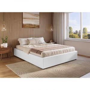 Lit sommier relevable avec coffre en simili cuir blanc 140x190 cm