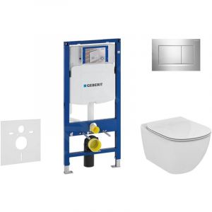 Duofix - B&acirc;ti-support pour wc suspendu avec plaque de d&eacute;clenchement Sigma30, chrome poli/chrome mat + Ideal Standard - Geberit