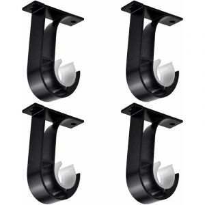 4 Pièces Tringle à Rideau Supports, Support de Poteau de Rideau, Noir Supports pour Barre Rideau, Alliage D'aluminium Support de Rideau, avec 8 Vis,