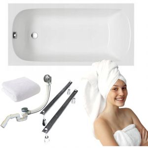 Baignoire rectangulaire Classic acrylique 120x70 Polimat siphon pieds chromés porte-serviettes 4en1