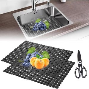 Largeight - Tapis Evier Cuisine, Lot de 2 Tapis de Protection pour &Eacute;vier en Silicone D&eacute;coupable avec Ciseaux 30 x 40cm Tapis D'&eacute;vier de Cuisine pour
