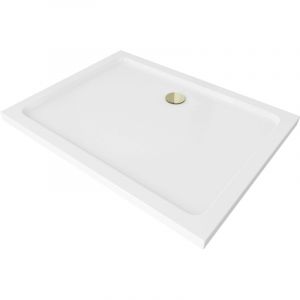 Mexen - Flat receveur de douche rectangulaire slim 130 x 90 cm, Blanc, siphon Or - 40109013G