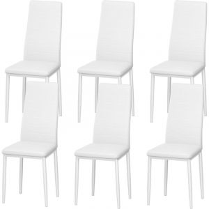 Chaise de Salle &agrave; Manger Nordique STANEW, Chaises de Cuisine Lot de 6 Chaises , Design Ergonomique, Pieds en M&eacute;tal, Rev&ecirc;tement Vintage, Blanc