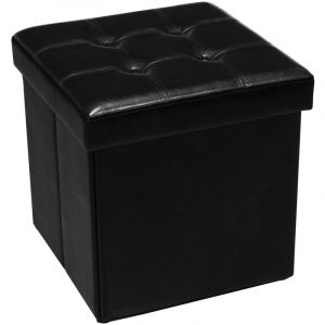 Fijalo - Pouf de rangement pliable en simili cuir noir 45X45X45 Cm