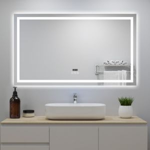 Acezanble - Miroir de Salle de Bain avec Bluetooth 120 x 70cm, Miroir lumineux avec Horloge + 3 Couleurs + Dimmable + Anti-buée, IP44 rectangulaire