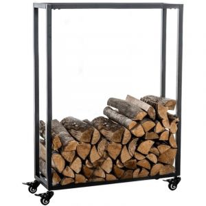 Décoshop26 - Range-bûches étagère support bois de cheminée sur roulettes 100x60x25 cm en métal noir 100003530