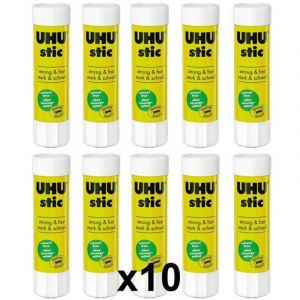 Colle - UHU - B&acirc;ton de colle - 8,2 g - Lot de 10 - Sans solvants