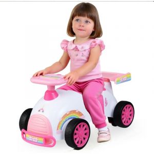 COSTWAY Porteur Enfant en Frome Licorne avec Volant & Musique, Voiture &agrave; Pousser B&eacute;b&eacute; avec Coffre &agrave; Jouets Cach&eacute; & roulettes Universelles, Charge 15