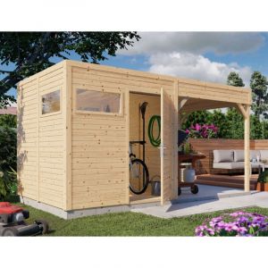 Abri de jardin bois Bertilo Cubo 2 Lounge19mm avec toit en appentis et plancher 4,75m&sup2; natural