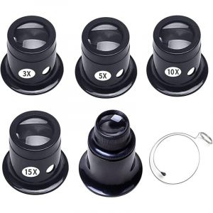 5 Pi&egrave;ces Loupes d'Horloger de Diff&eacute;rentes Forces, Montre Horloge R&eacute;paration Loupe Kits, Ensemble de Loupes d'Horloger, 3X / 5X / 10x / 15x / 20x,