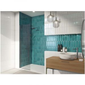 Carrelage mural fa&iuml;ence effet graphique FAN &Eacute;CAILLE 19,5x7,2cm &Eacute;caille 19,5x7,2 cm 749e9d - - bo&icirc;te de 0.48 m2