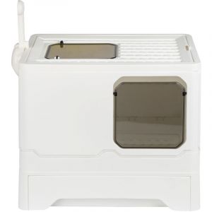 Bac a litiere pour Chat, Maison de Toilette Chat fermée, Caisse Chat litiere, pelle fournis, Compartiment Inférieur Amovible,Blanc 45x35x38cm