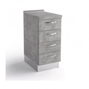 Bloc de base commode cuisine 40x60x84 cm en bois gris ciment avec quatre tiroirs - Massa