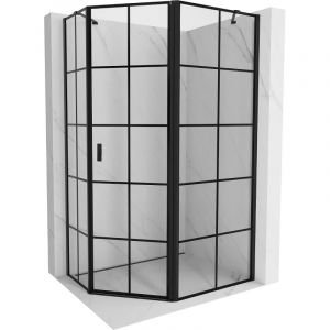 Mexen - Cabine de douche asym&eacute;trique pentagonale Mist, porte droite 100 x 80 cm, grille noire, noir - 8A8-100-080-70-77-P