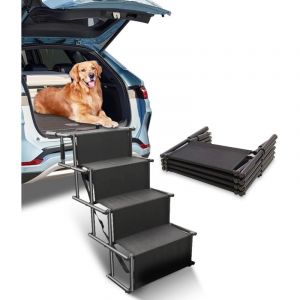 Rampe d'acc&egrave;s pliable pour voiture, escalier pour grands chiens, rampe &agrave; 4 marches pour voiture, supporte jusqu'&agrave; 80 kg, aide &agrave; l'entr&eacute;e pour chiens