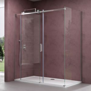 doporro Cabine de douche 90x150 paroi de douche avec porte coulissante Ravenna17 90x150x195cm montage r&eacute;versible verre ESG transparent 8mm avec