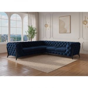 Deco In Paris - Canap&eacute; d'angle capitonn&eacute; chesterfield velours bleu carmen