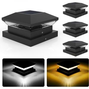 Capuchon de Poteau Solaire, 3000K/6000K Lot de 4 Solaires Capuchon pour Poteau, AUTO ON/OFF, IP65 &Eacute;tanche Eclairage Solaire Ext&eacute;rieure pour Poteaux