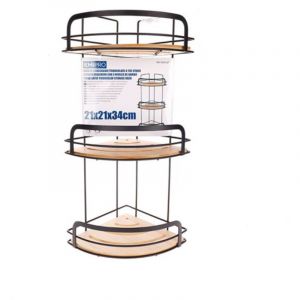 Organiseur de comptoir d'angle pour salle de bain, organiseur de salle de bain &agrave; 3 niveaux, plateau de rangement en bambou pour meuble-lavabo,