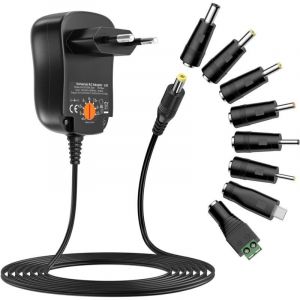 12W Adaptateur Secteur Universel AC &agrave; DC 3V 4.5V 5V 6V 7.5V 9V 12V 1A Transformateur d'alimentation &agrave; D&eacute;coupage avec 8 Connecteurs DC pour