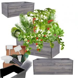 MODO24 Carr&eacute; potager ZP06 sur&eacute;lev&eacute; en bois de pin massif pour jardin et terrasse, 45x120x60 cm, gris impr&eacute;gn&eacute;